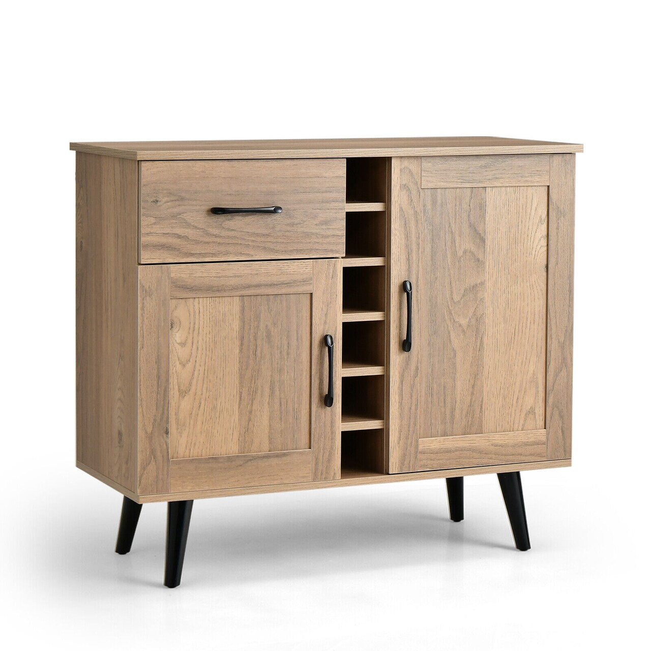 Farmhouse Wine Storage Cabinet with Adjustable Shelves Drawer and Countertop